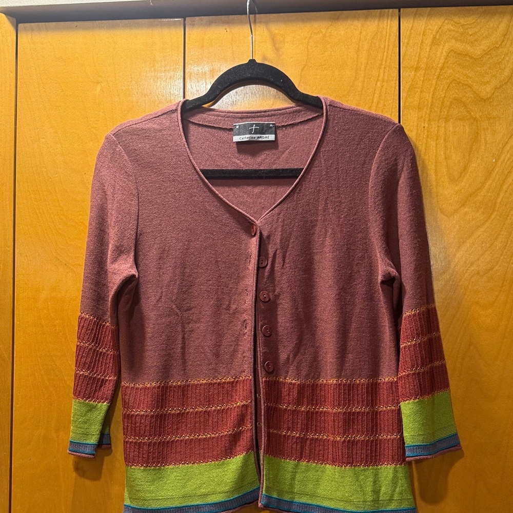 Catherine Andre Vintage Button-Up Cardigan with Colorblock
